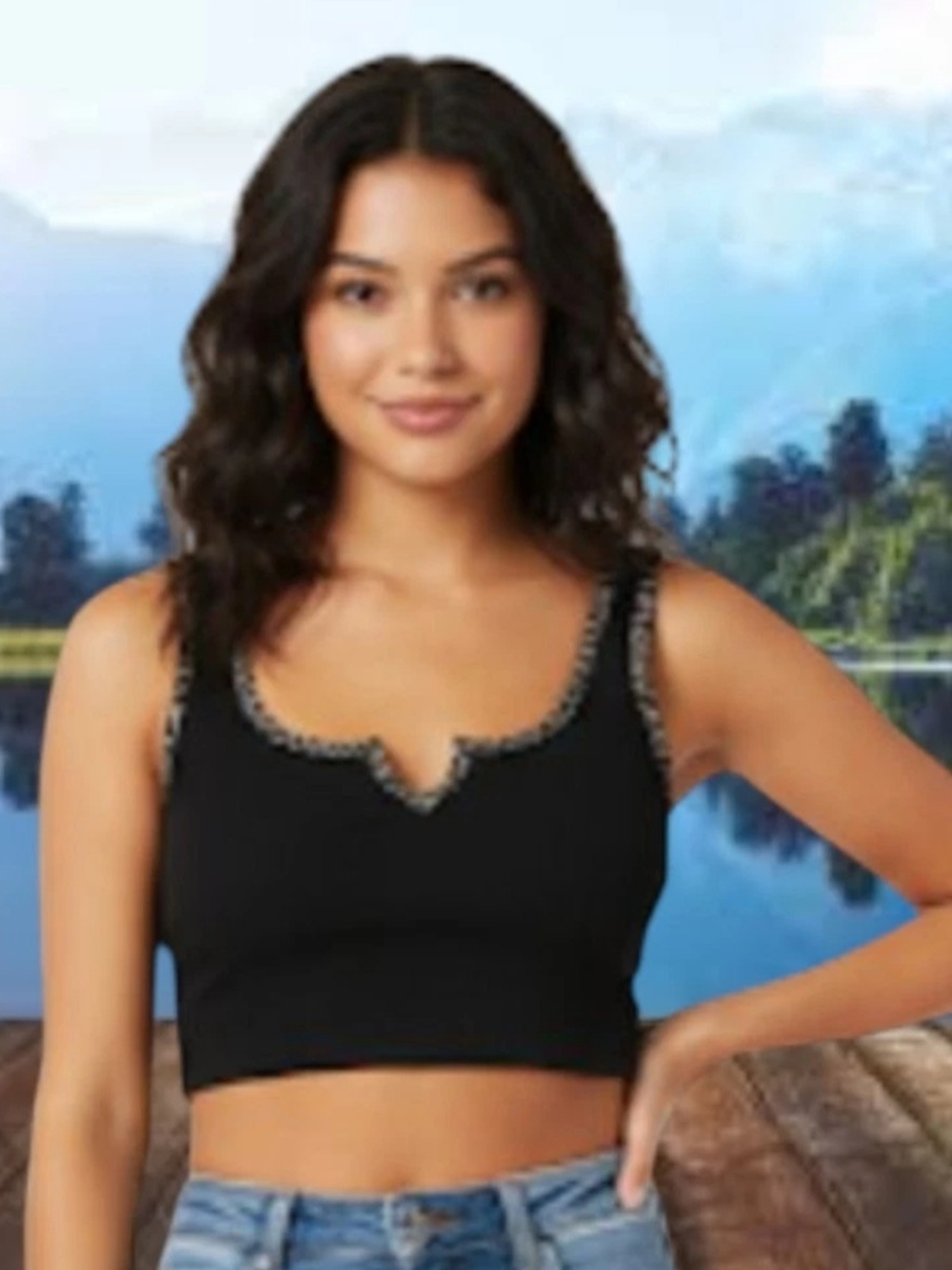 SHEIN Black Leopard Trim Crop Top
